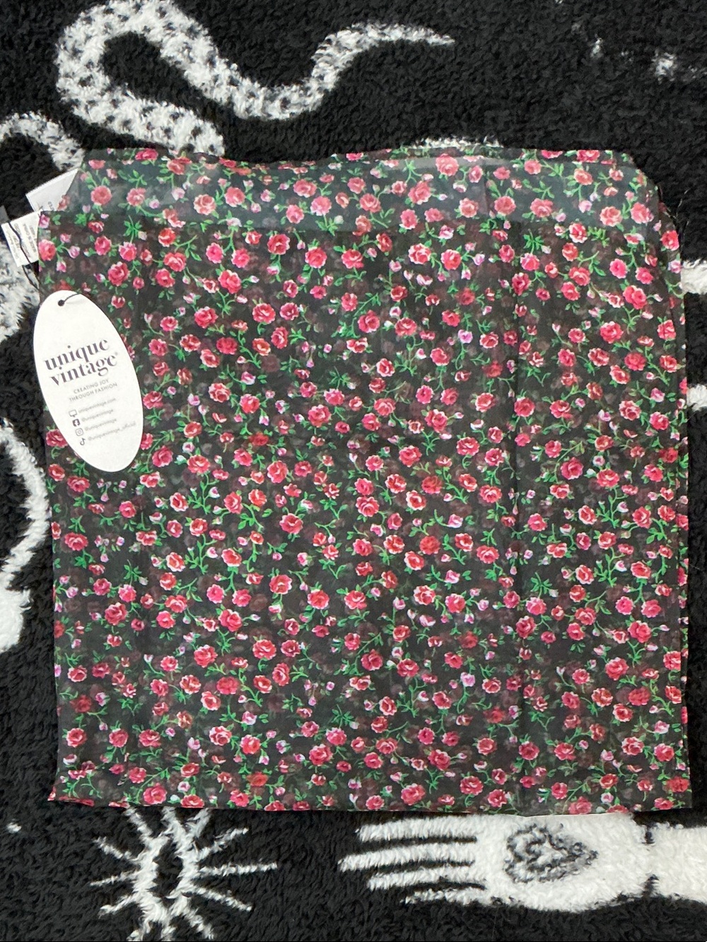 Unique Vintage Black with Ditzy Rose Print